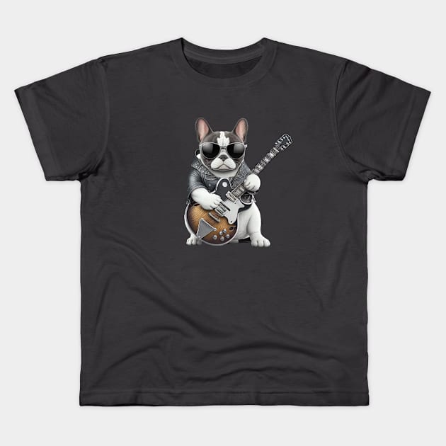 French Bulldog Playing Guitar Kids T-Shirt by Odd World
